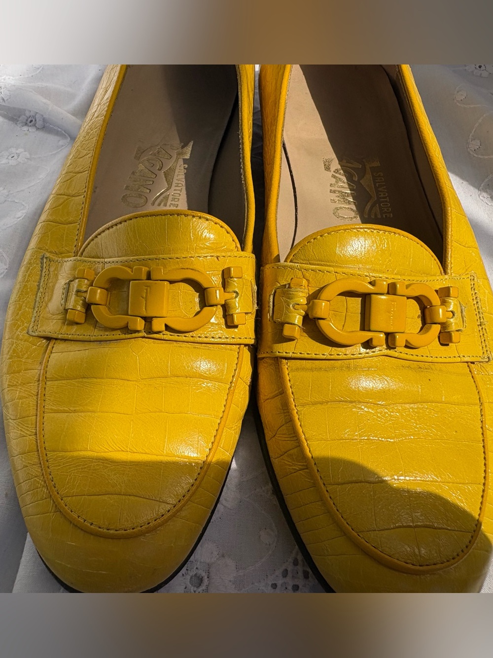 Salvatore Ferragamo Yellow Leather Loafers with Signature Bit